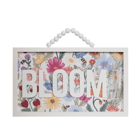 MDF Bloom Sign with Bud Vase Multicolored for Spring Wall and Entryway Decor