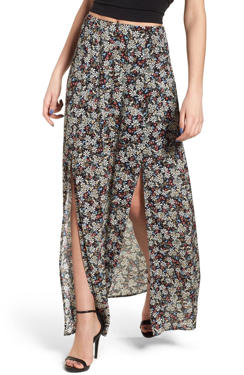 Lost + Wander Flora Slit Front Maxi Skirt, Main, color, 