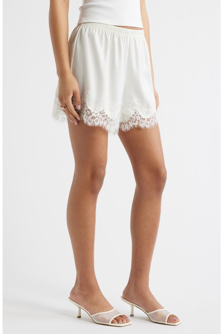 Lace Trim Satin Shorts, Alternate, color, IVORY