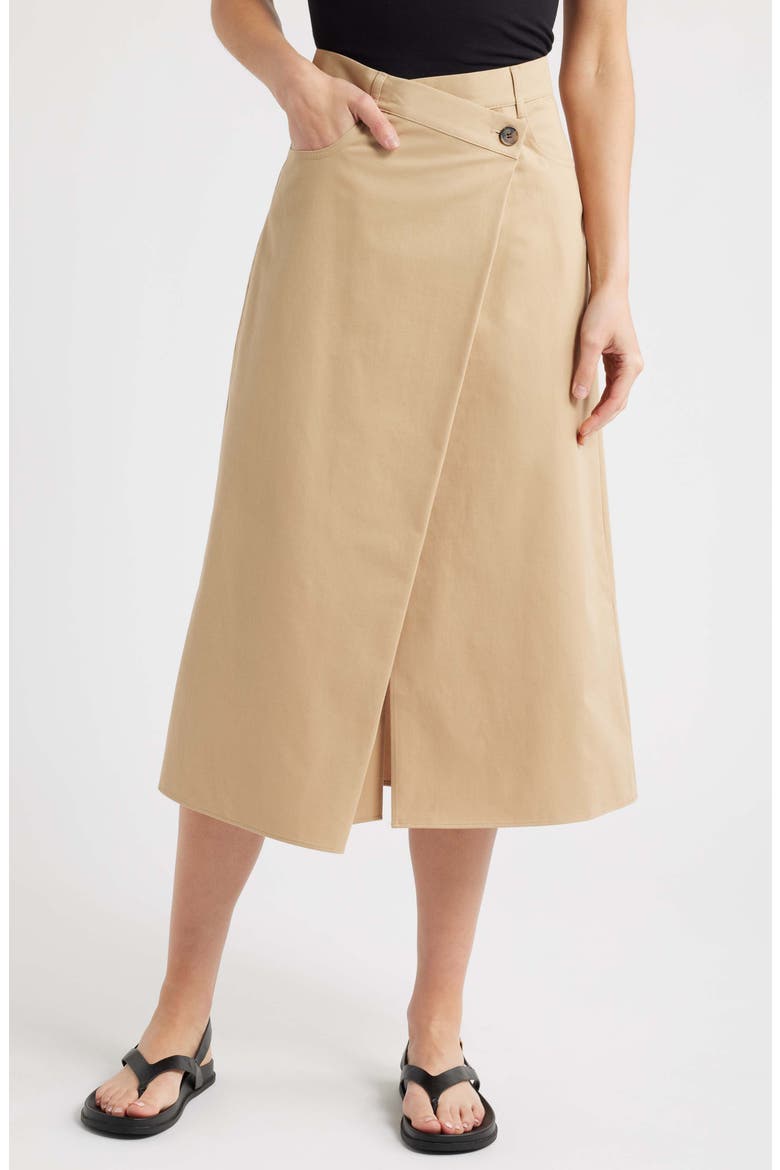 Asymmetric Organic Cotton Midi Skirt, Main, color, BEIGE