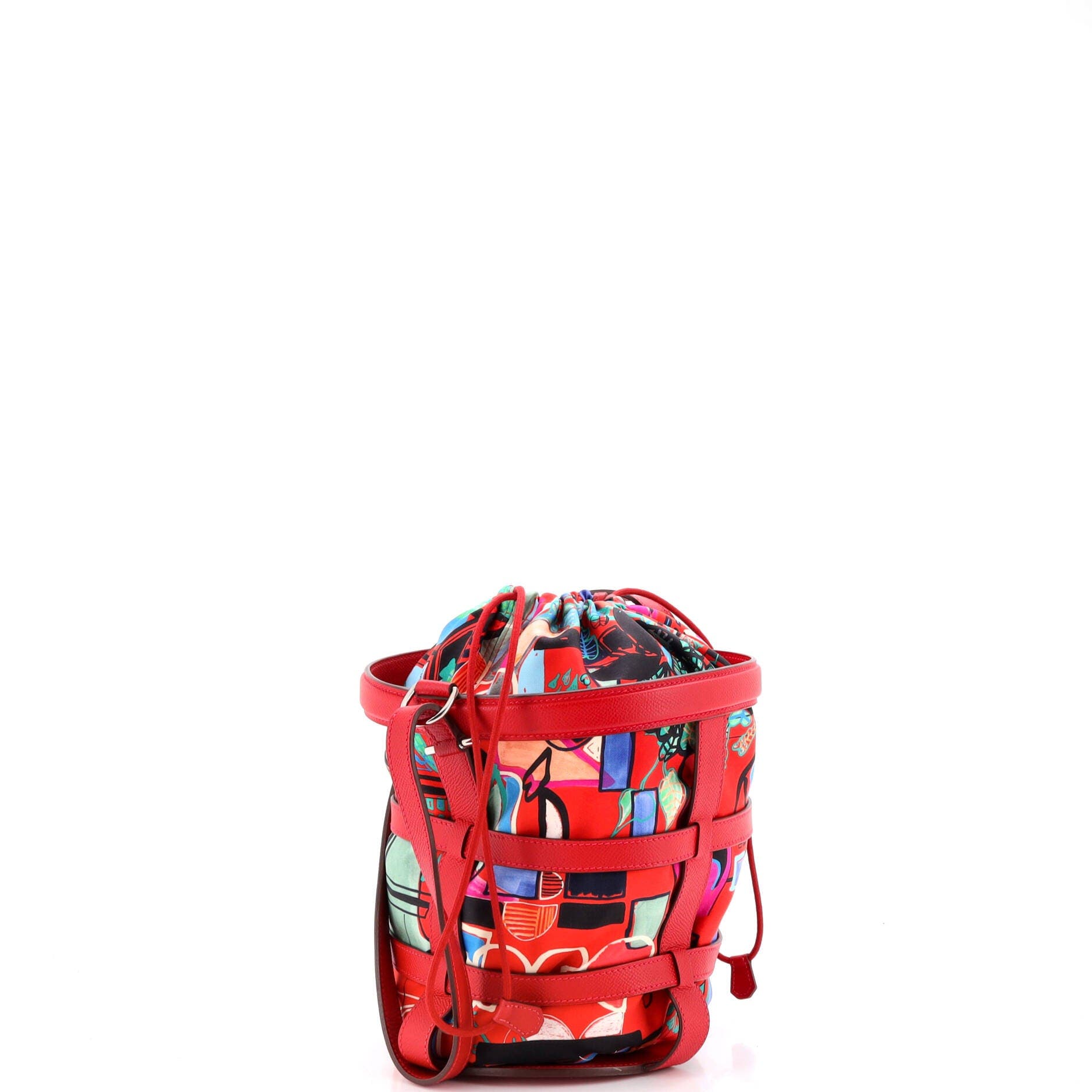 Musardine Bucket Bag Printed Silk with Leather, Alternate, color, Red