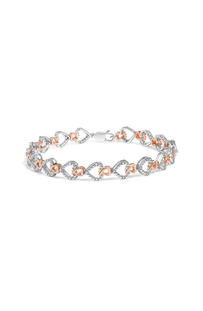 Haus of Brilliance 10K Rose Gold Plated Sterling Silver 1/4 Cttw Diamond Heart Link Bracelet, Main, color, Silver