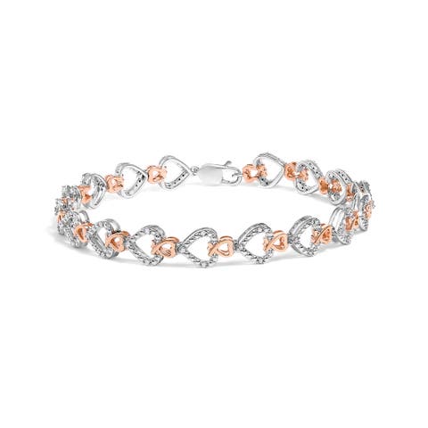 10K Rose Gold Plated Sterling Silver 1/4 Cttw Diamond Heart Link Bracelet