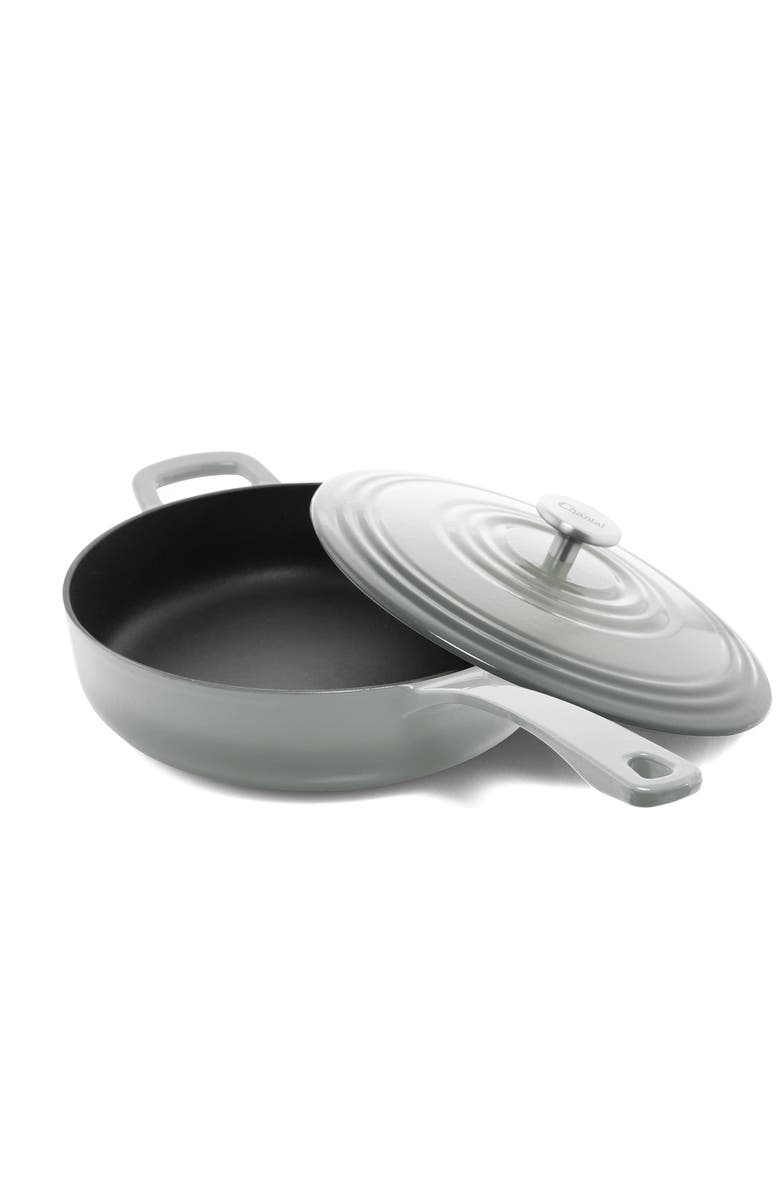 CHANTAL 5 qt. Round Cast-Iron Saute Skillet w/ Lid, Main, color, Fade Gray