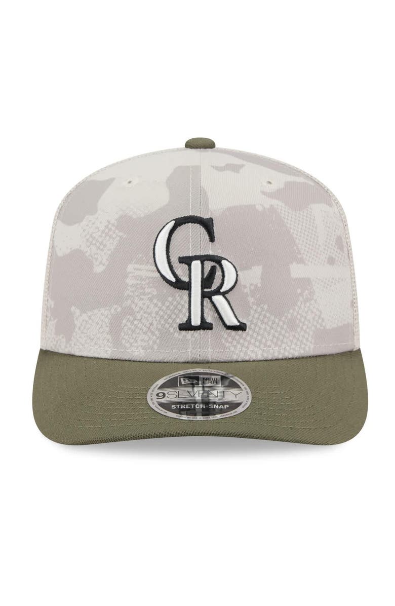 New Era Men's New Era Light Beige/Olive Colorado Rockies 2025 Armed Forces Day 9SEVENTY Stretch-Snap Hat, Alternate, color, Light Beige