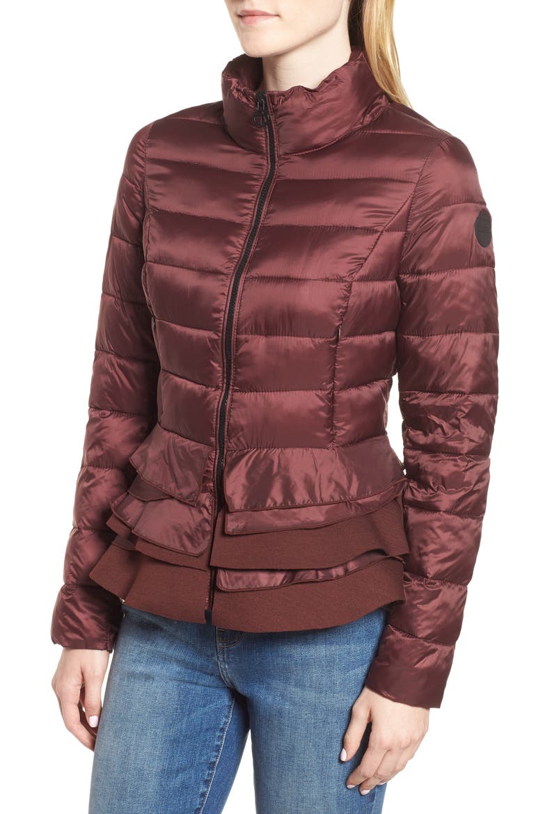 Zoey Ruffle Hem Puffer Jacket, Alternate, color, ROSEWOOD