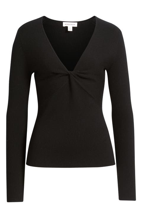 Twist Front Detail Merino Wool Blend Sweater