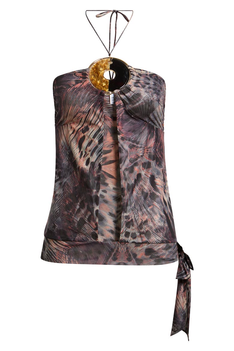 Plunge Cutout Halter Top, Alternate, color, BROWN