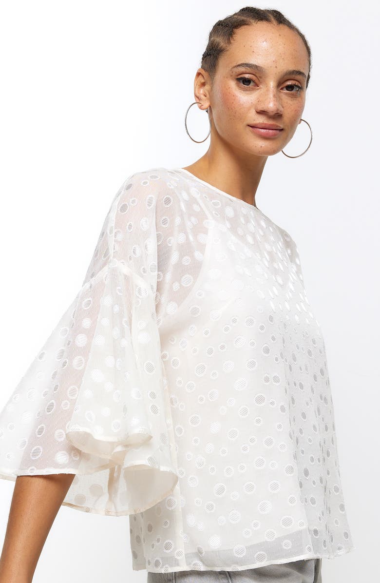 River Island Metallic Flutter Sleeve Top, Alternate, color, 