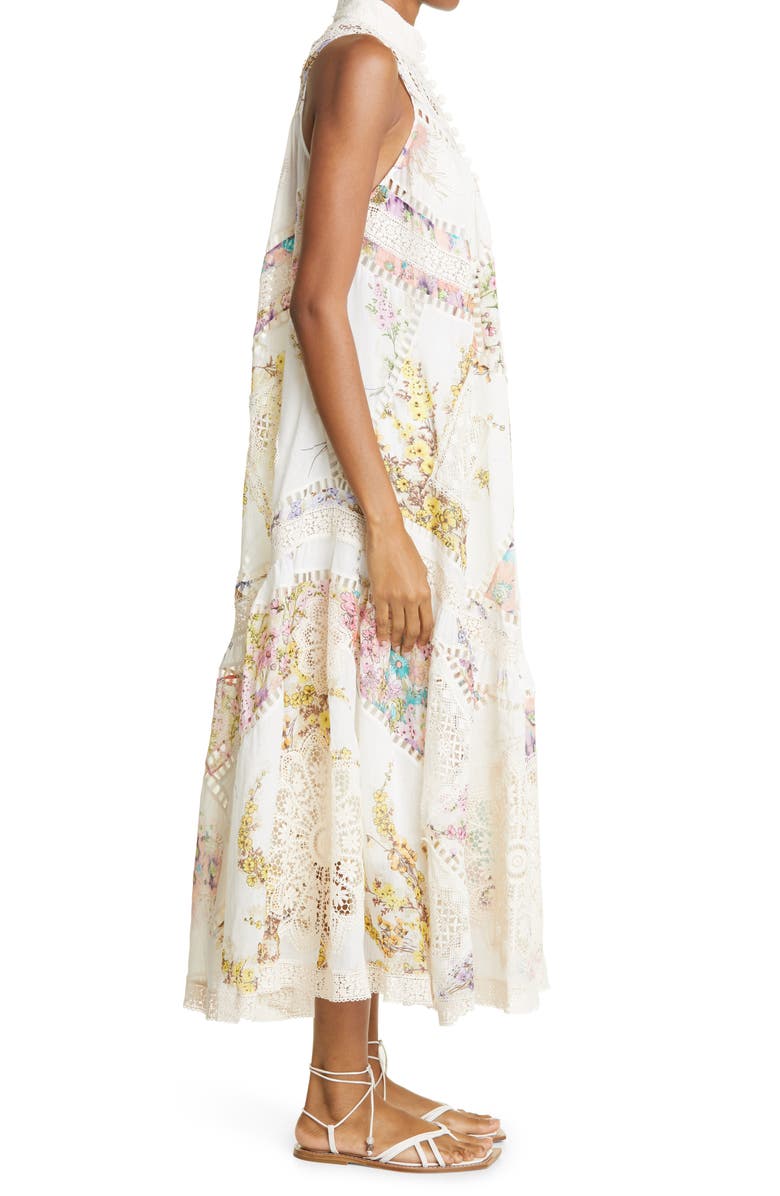 Zimmermann Jude Floral Print Lace Trim Midi Dress, Alternate, color,