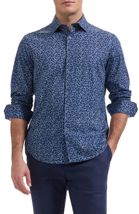James OoohCotton® Leaf Print Button-Up Shirt