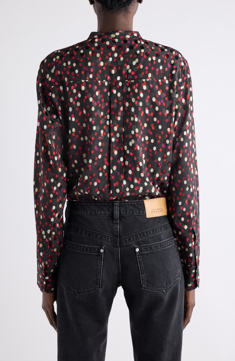 Isabel Marant Rusak Polka Dot Stretch Silk Popover Shirt, Alternate, color, Black/ Red