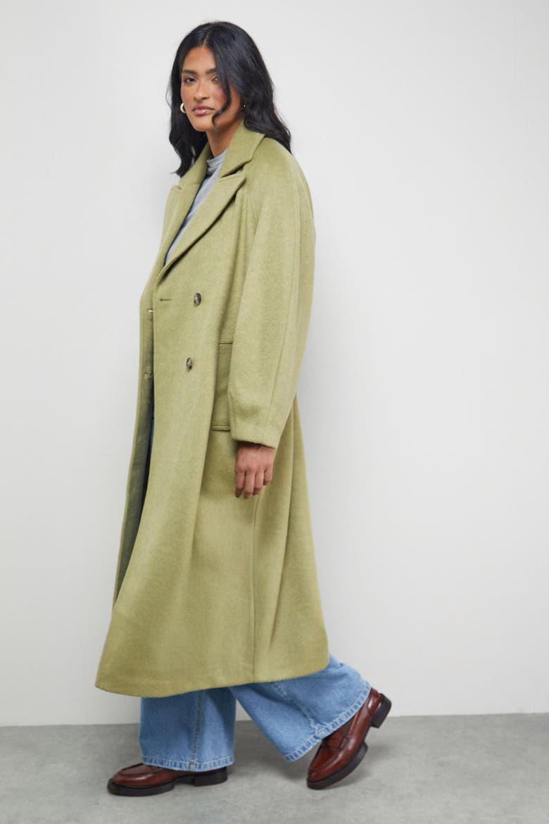 Oversized Pleat Back Detail Maxi Coat, Alternate, color, Green