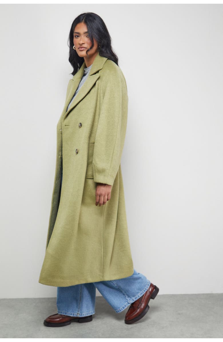 Warehouse Oversized Pleat Back Detail Maxi Coat, Alternate, color, Green