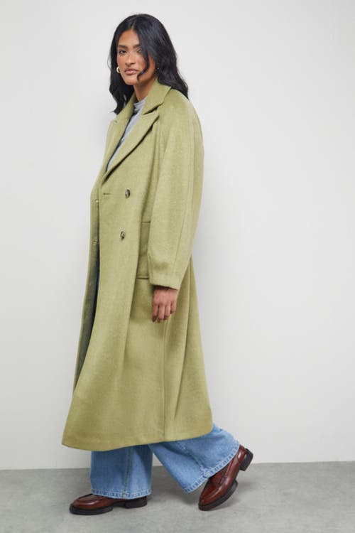 Warehouse Oversized Pleat Back Detail Maxi Coat In Green
