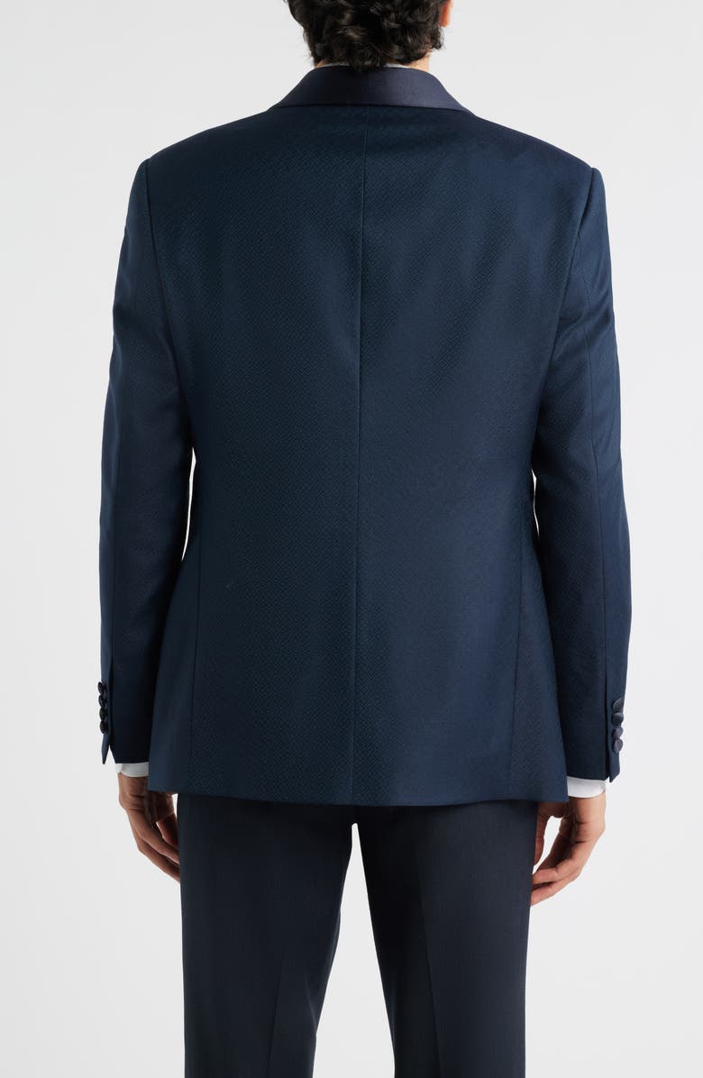 Emporio Armani Navy Shawl Collar Geometric Jacquard Virgin Wool Tuxedo Jacket, Alternate, color, Navy