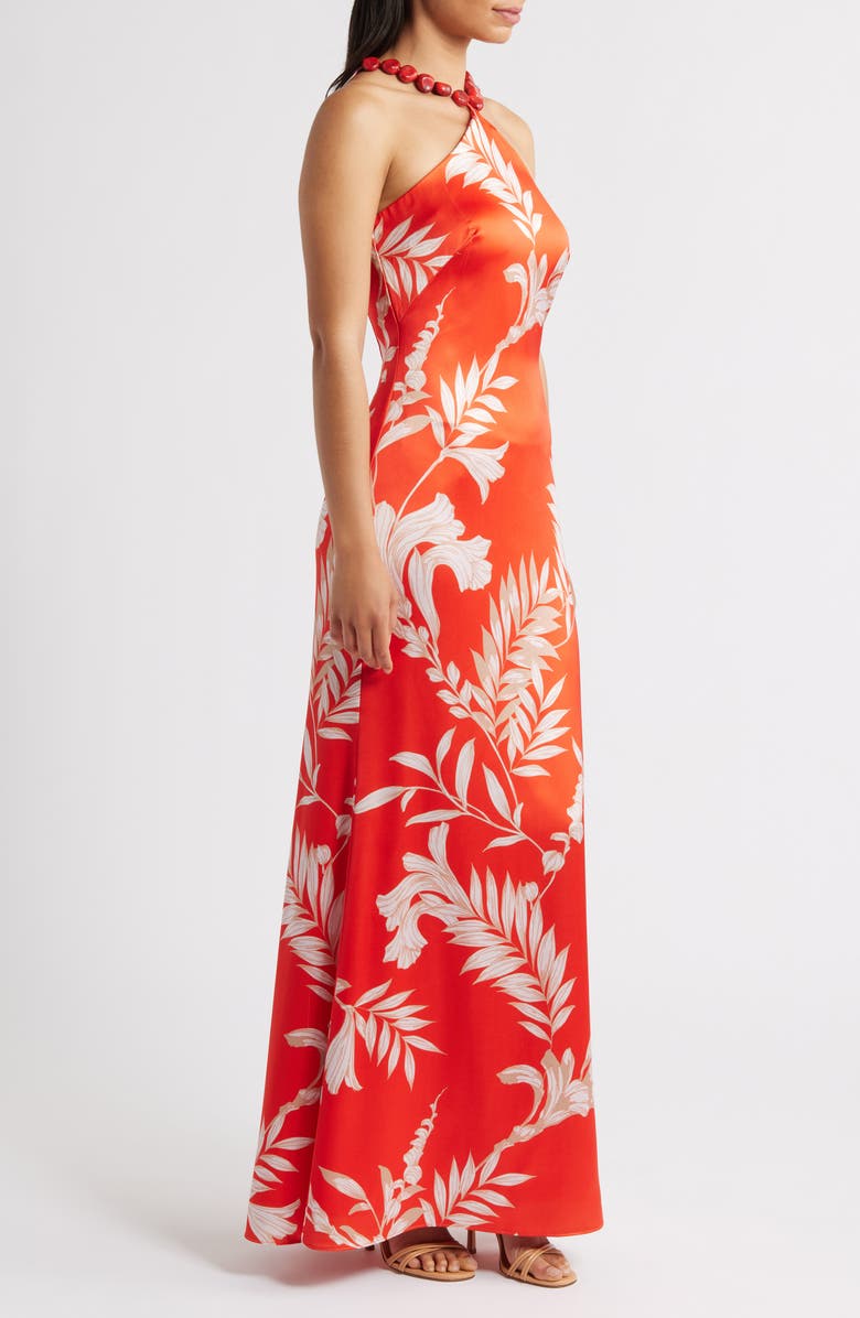 Vince Camuto Beaded Halter Neck Satin Gown, Alternate, color, Red