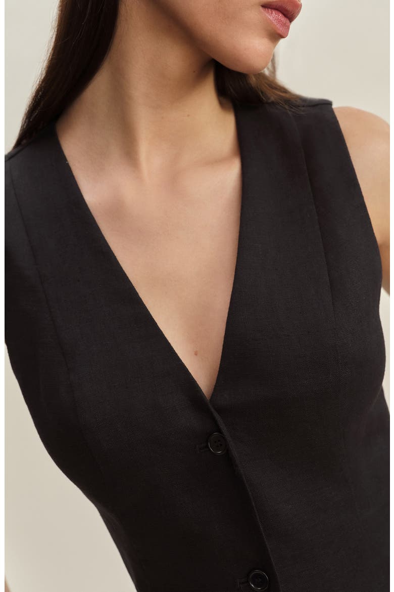 Anita Linen Button-Up Vest, Alternate, color, BLACK