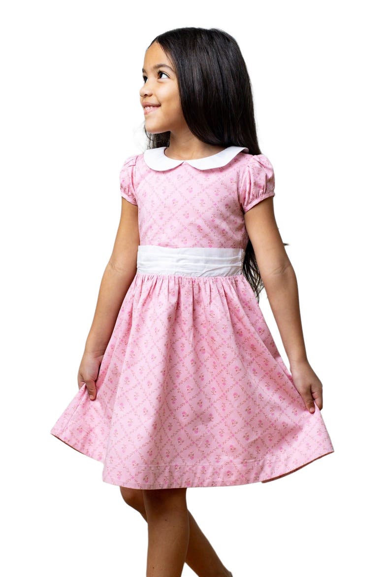 Girls' Organic Sateen Peter Pan Collar Dress, Kids, Alternate, color, Pink Lattice Floral