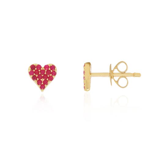 The Lovery Fine Jewelry Ruby Heart Stud Earrings In Gold