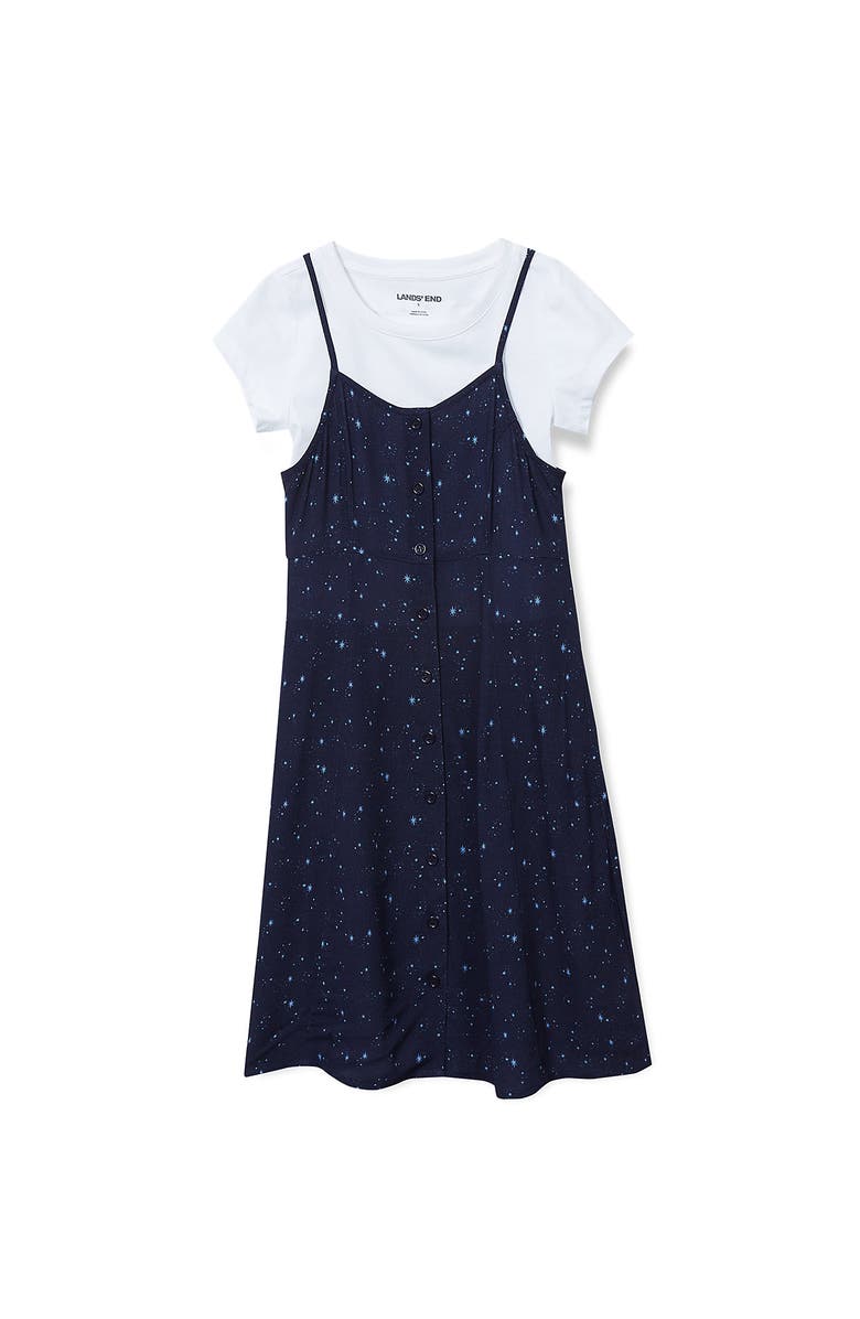 Lands' End Girls Slip Dress with Short Sleeve Tee, Main, color, Navy Starburst