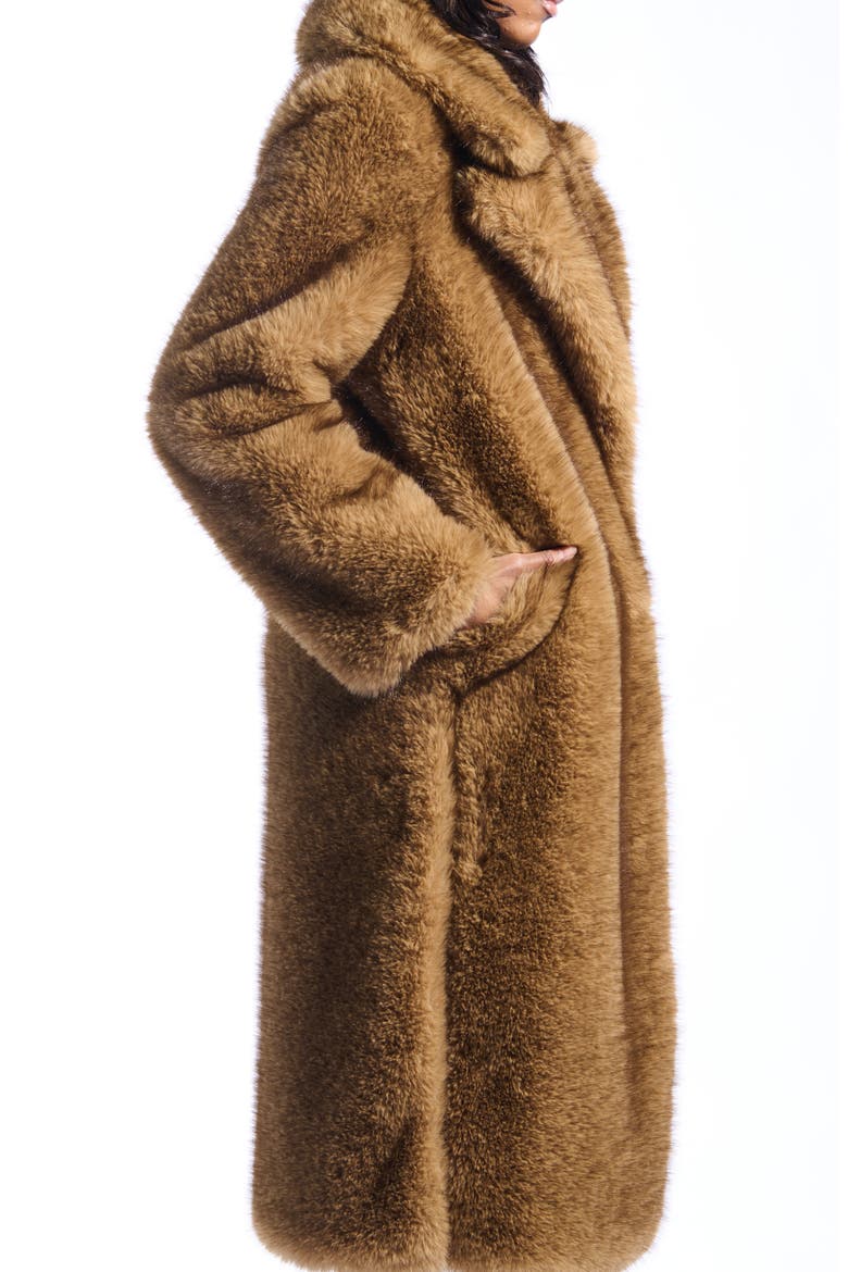 Faux Fur Coat, Alternate, color, BROWN