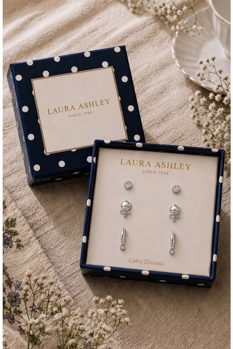 Set of 3 Cubic Zirconia Stud & Huggie Hoop Earrings, Alternate, color, CLEAR/ SILVER