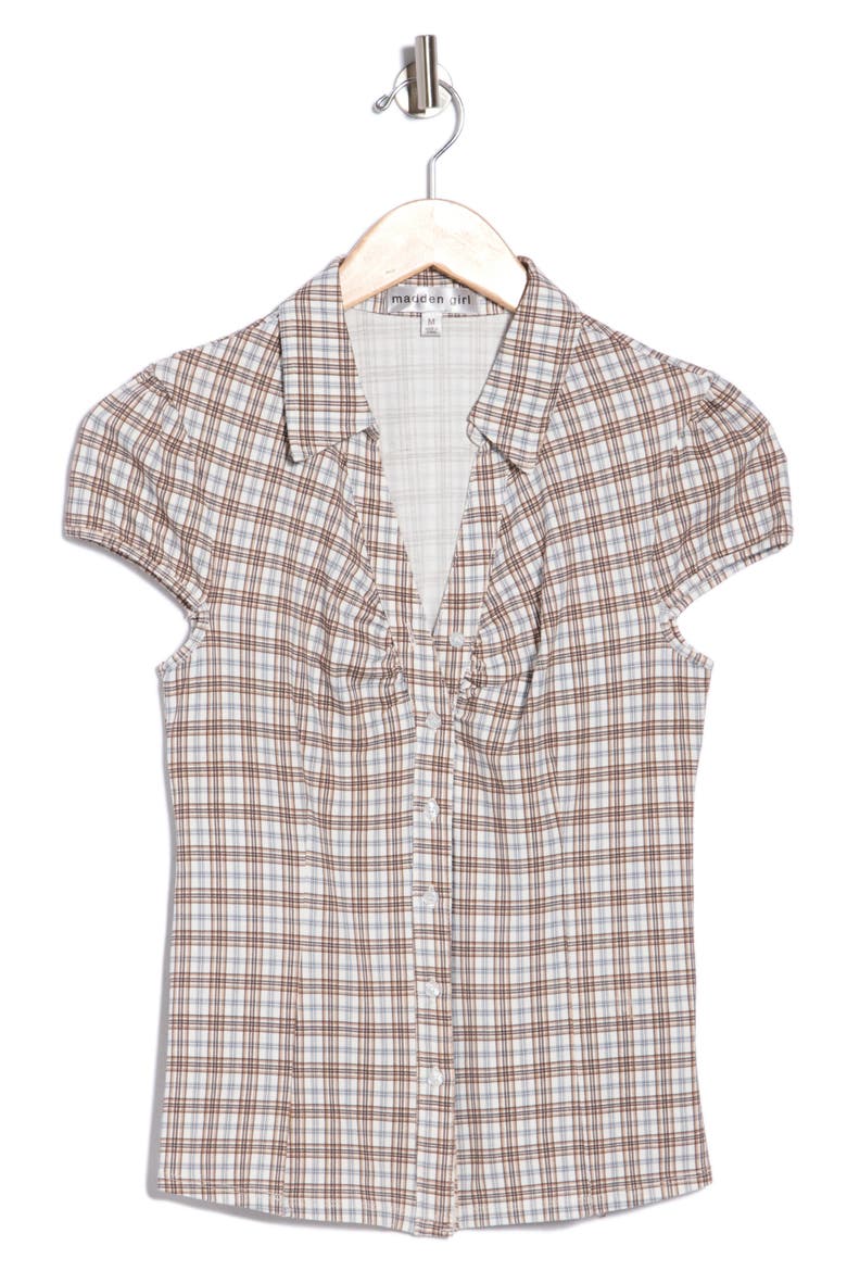 Ruched Cap Sleeve Shirt, Main, color, STONE COMBO