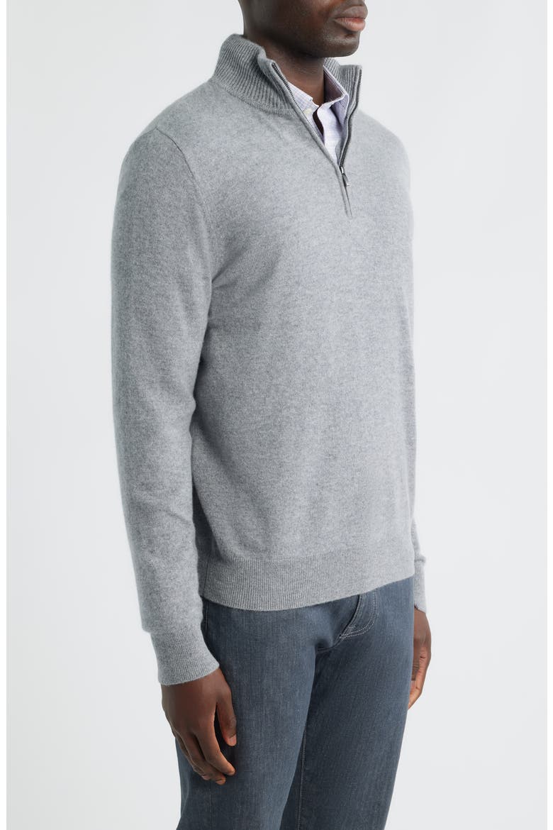 Quarter Zip Cashmere Sweater, Alternate, color, GREY DECEMBER HEATHER