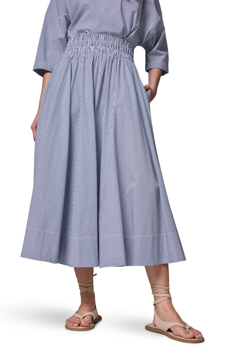 Donna Karan New York Stripe Stretch Cotton Maxi Skirt, Alternate, color, Night Fall