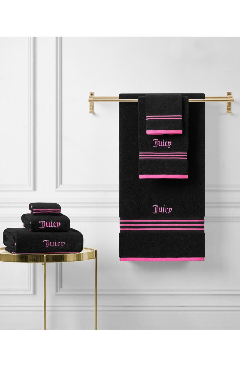 Juicy Couture Neon Border 6-Piece Towel Set, Alternate, color, Black/Hot Pink