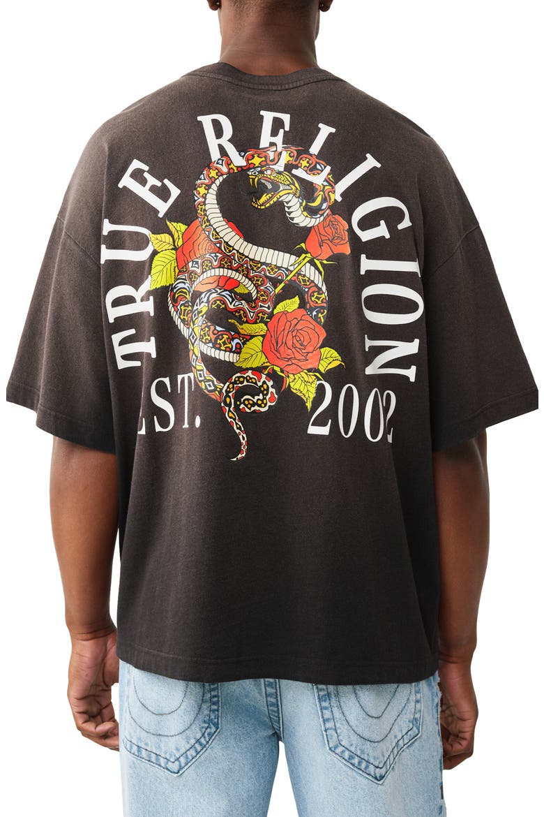 Oversize Floral Snake Graphic T-Shirt, Alternate, color, JET BLACK