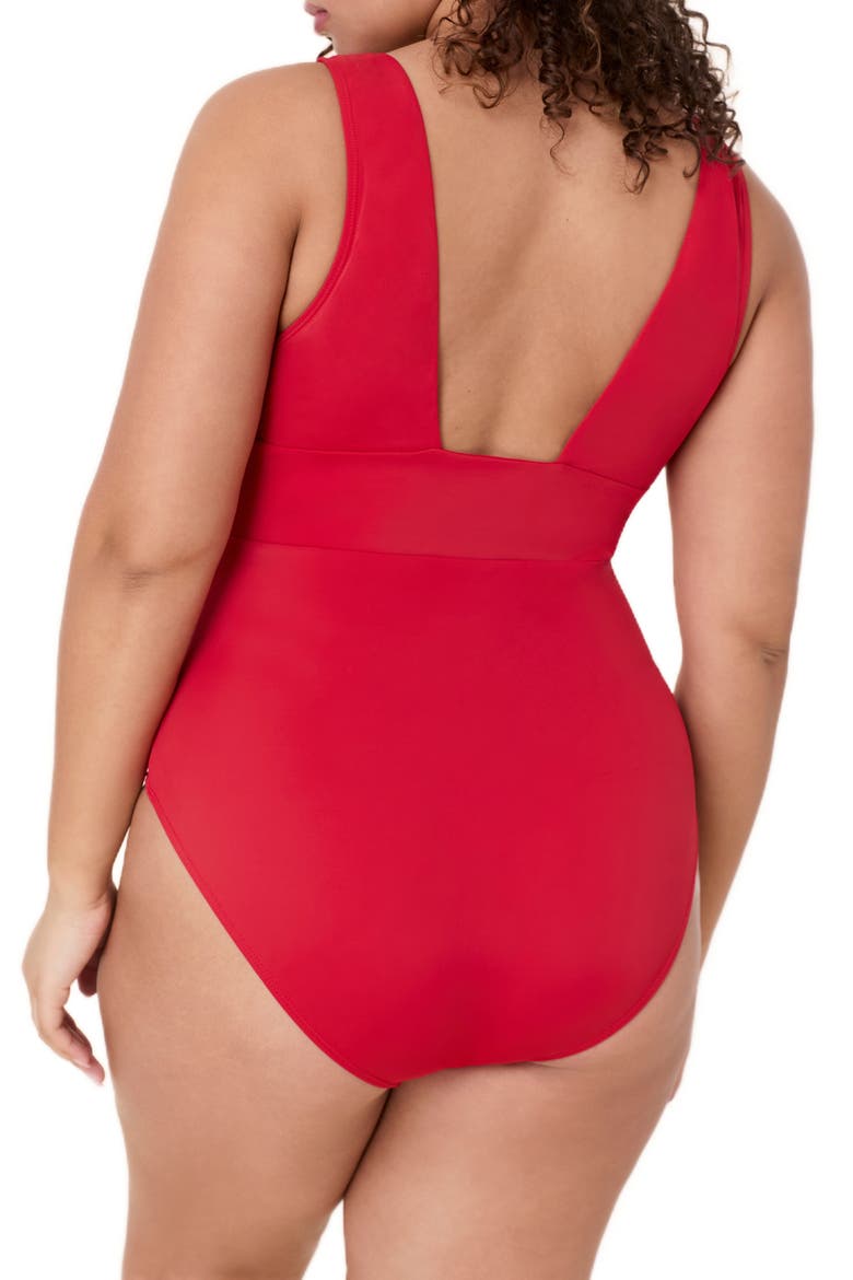 Mykonos Plunge One-Piece Swimsuit, Alternate, color, CHERRY RED