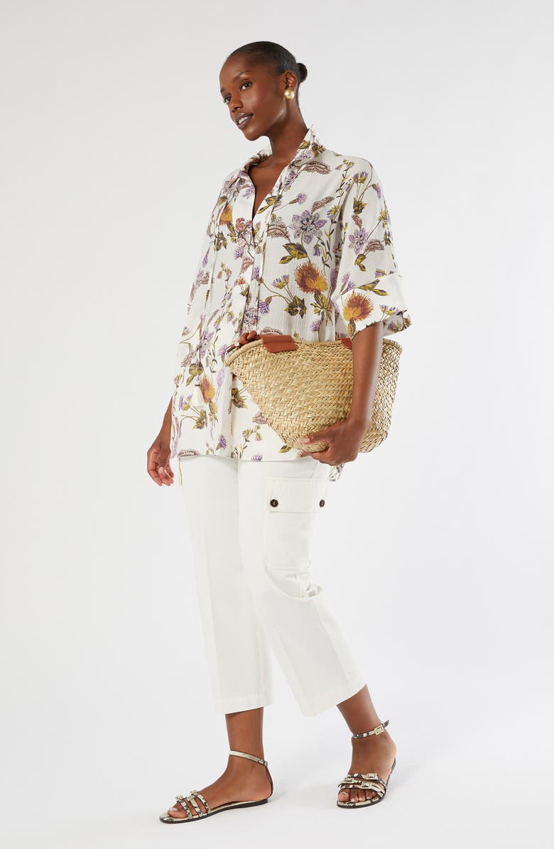 Marina Rinaldi Svisiera Cotton Crop Cargo Pants, Alternate, color, Ivory