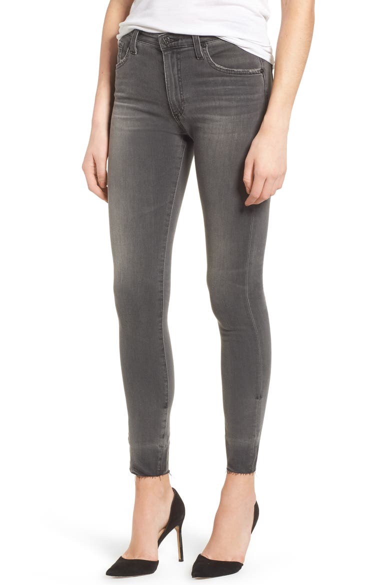 The Farrah High Waist Raw Hem Skinny Jeans, Main, color, 12 YEARS-SHADOW ASH