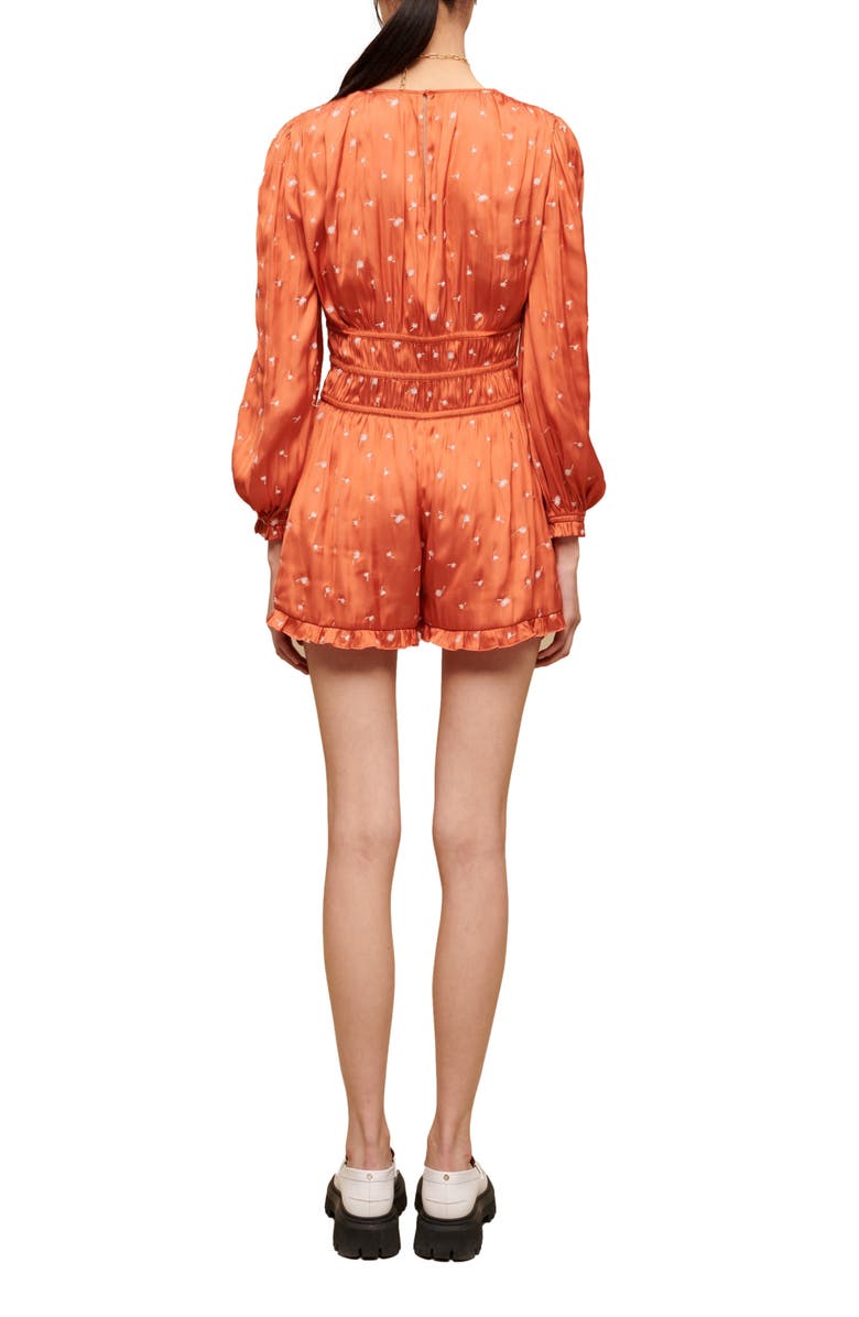 maje Iane Long Sleeve Satin Romper, Alternate, color, Orange