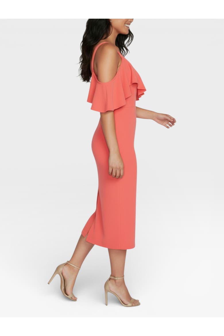 Marcella Off the Shoulder Ruffle Midi Dress, Alternate, color, Guava