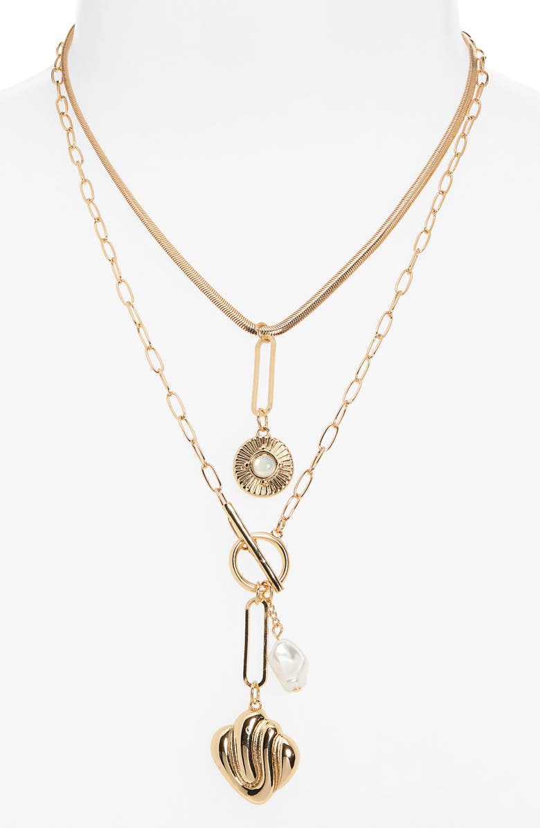 Stephan & Co. Faux Pearl Charm Layered Necklace, Alternate, color, 