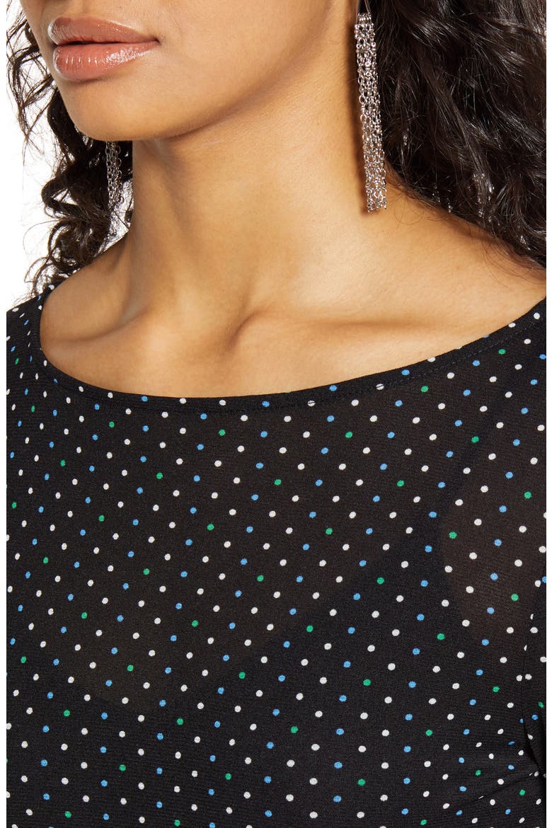 Boat Neck Mesh Top, Alternate, color, BLACK- IVORY MULTI LADY DOT