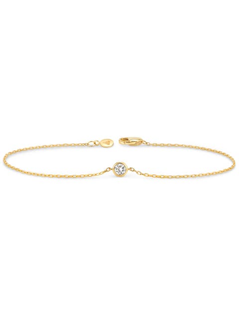 Round Bezel Lab Grown Diamond Chain Bracelet in 14K Gold