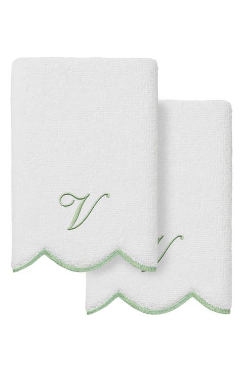 Adornia Scallop Personalized Monogram 2-Piece Washcloth Set