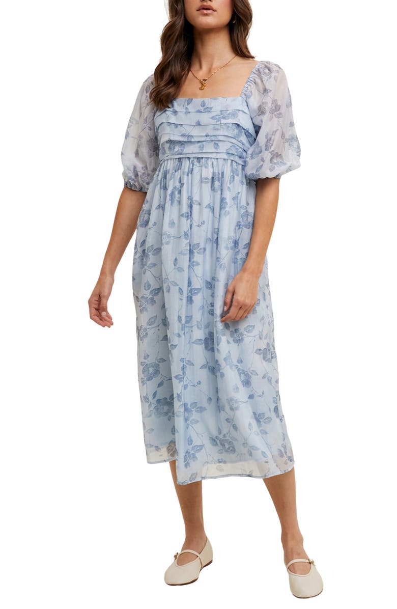 WISHLIST Floral Puff Sleeve Maxi Dress, Main, color, Blue Combo