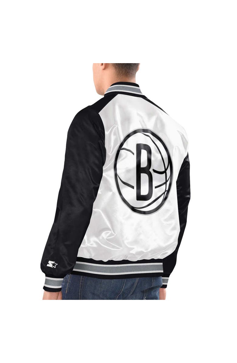 STARTER Men's Starter White/Black Brooklyn Nets Renegade Satin Full-Snap Varsity Jacket, Alternate, color, White