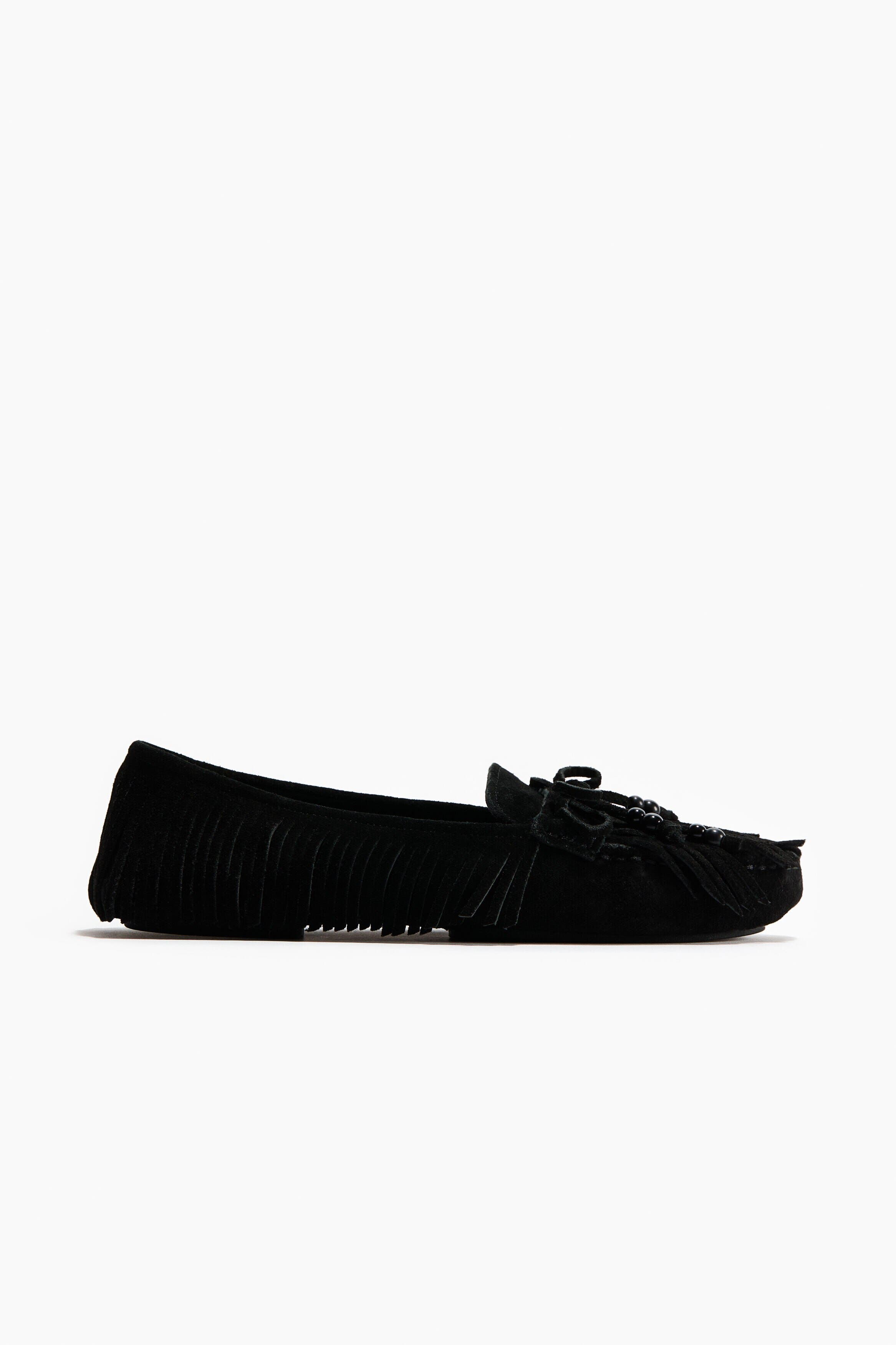 H&M Fringed Loafers, Alternate, color, Black