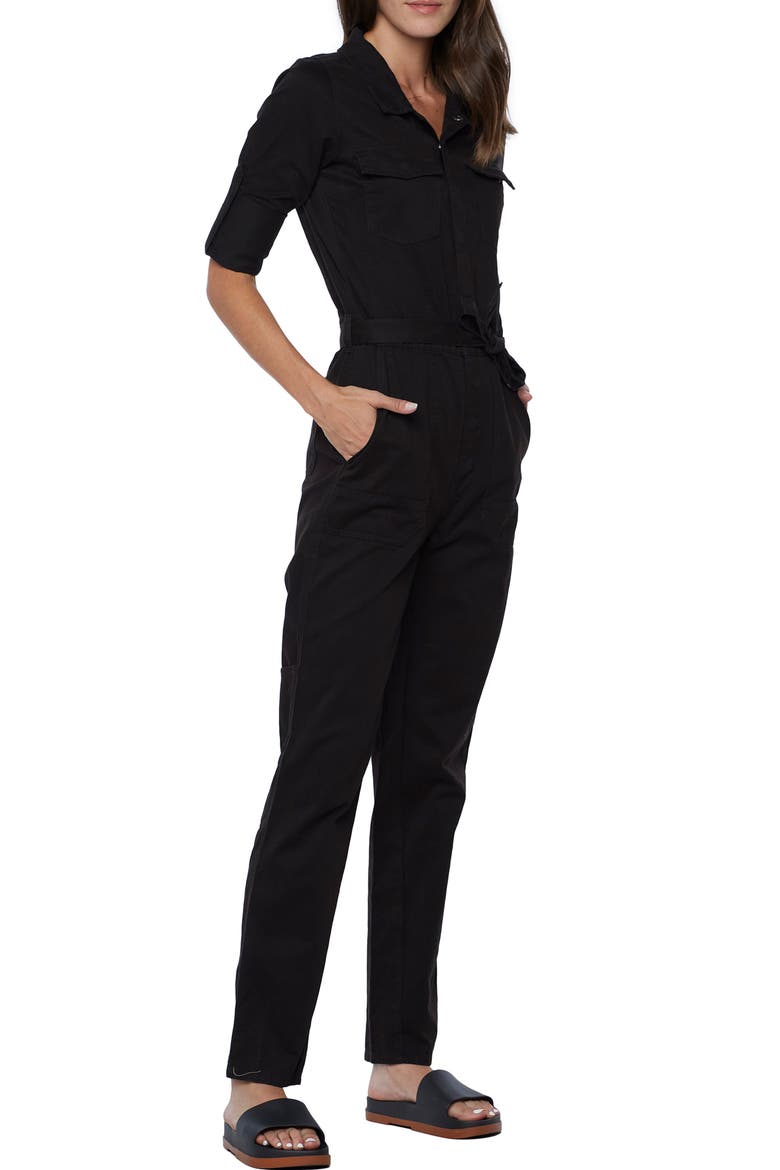 Hi-Bar Long Sleeve Denim Jumpsuit, Alternate, color, BLACK