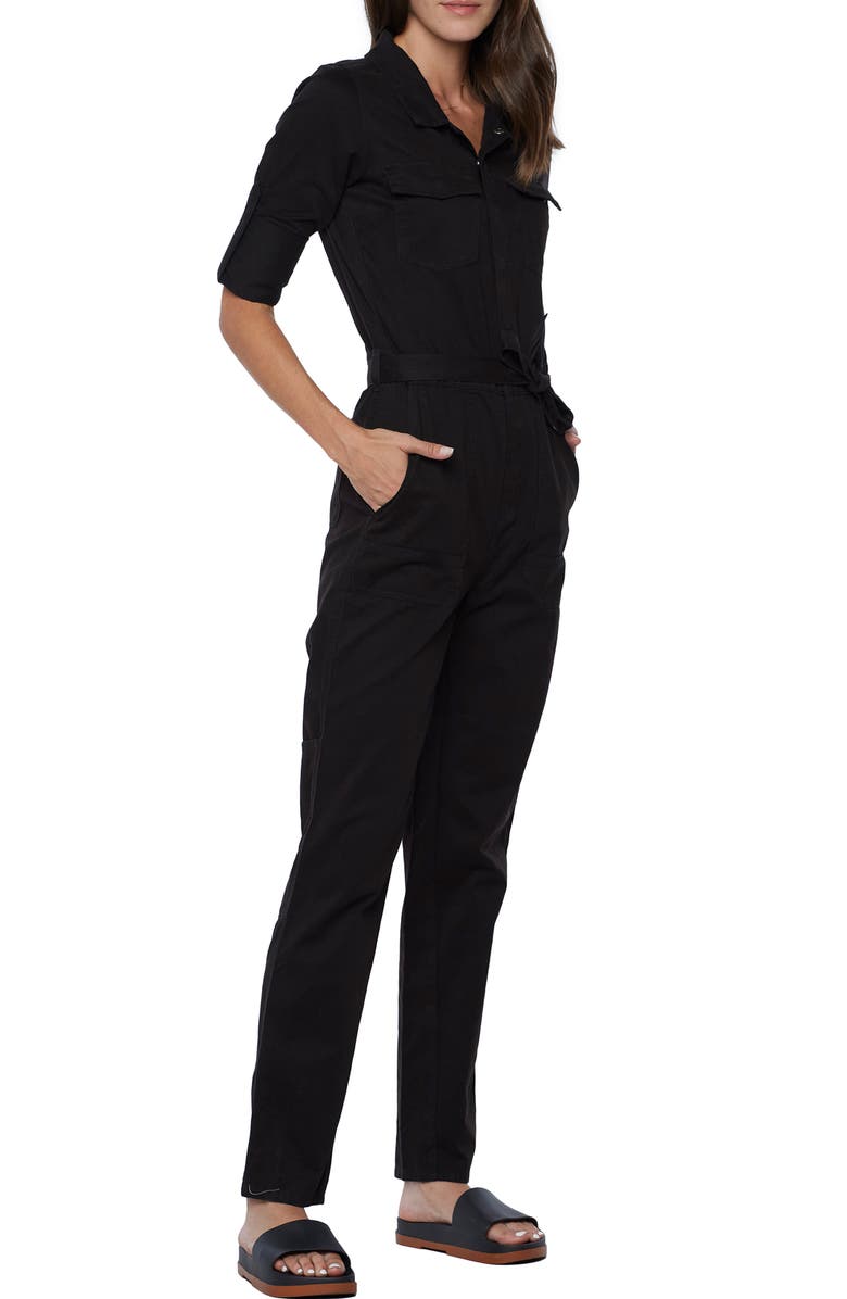 Wash Lab Denim Hi-Bar Long Sleeve Denim Jumpsuit, Alternate, color, Black