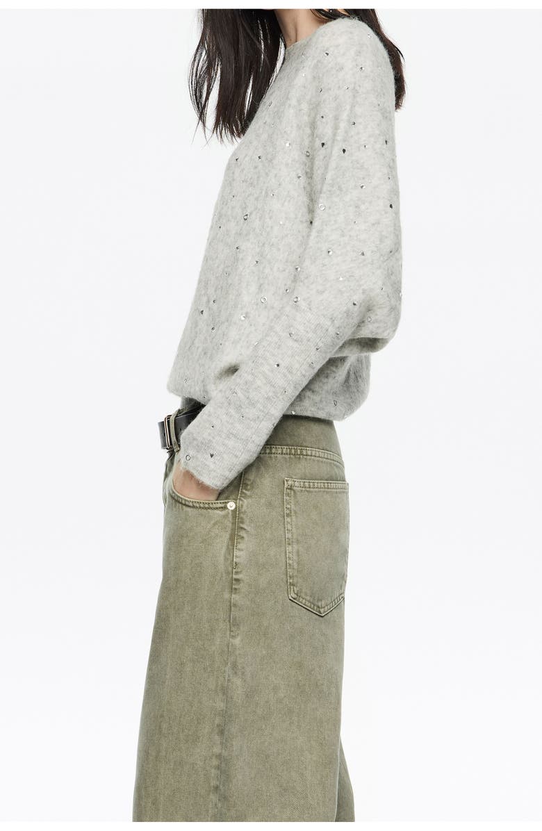 Bimba y Lola Rhinestone Wool Batwing Sleeve Sweater, Alternate, color, Light Grey