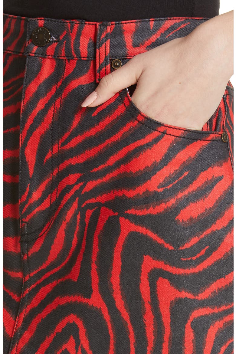 Zebra Print Denim Skirt, Alternate, color, RED ZEBRA