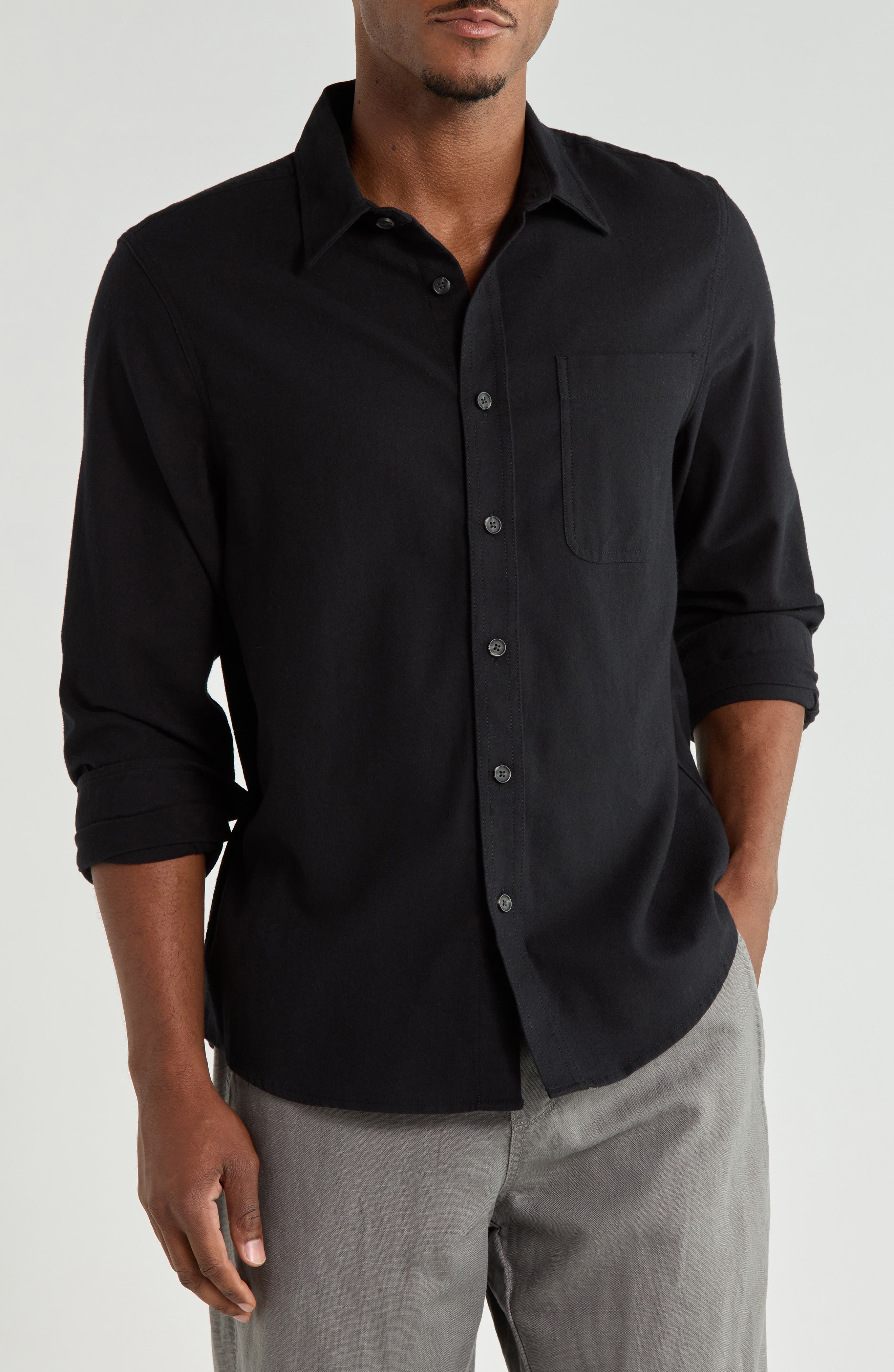 Cotton Flannel Button-Up Shirt