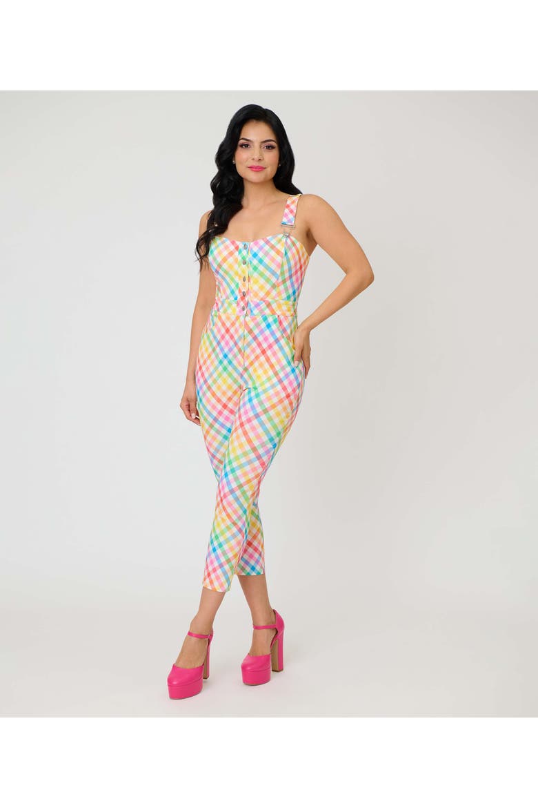 1970s Eartha Jumpsuit, Main, color, White Rainbow Gingham